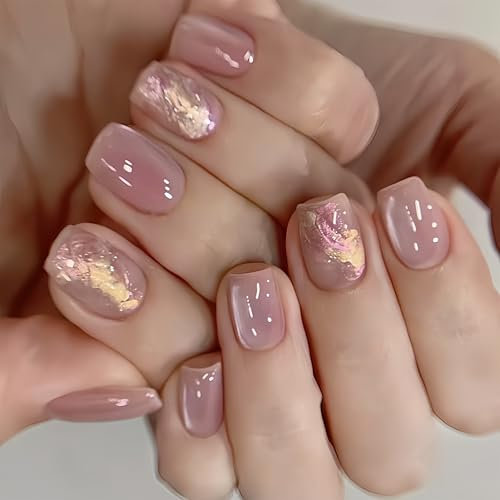 30 Stück Cat Eye Künstliche Nägel Kurz, Pink & Gold Press on Nails, Quadratische Nägel Zum Aufkleben Kurz mit Katzenaugen Design, Glossy Rosa Künstliche Fingernägel für Frauen Maniküre Nail Art