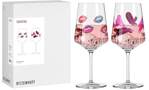 RITZENHOFF 8115002 Cocktail-Glas 2er Set 500 ml, Serie Fashion, 2 Stück mit Kussmund Motiv rot - Made in Germany