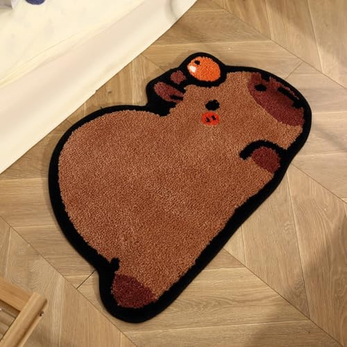 Wohnvoraus Capybara Bathroom Decor Mat Cute Funny Bath Mat Brown Bath Rug Non Slip Water Absorbent Bathroom Rugs Microfiber Soft Animal Bathtub Rug for Bedroom 19x31