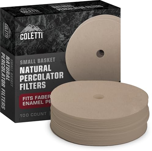COLETTI Percolator Coffee Filters — Disc Coffee Filters For Percolators – For Bozeman, Butte, & Scoutmaster Camping Coffee Makers – Perfectly Tasteless, Mesh Filter [100 pack, Natural, 3.3”]