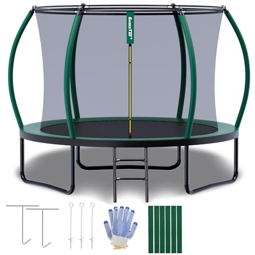 SAIBERTAN Trampolin Outdoor Ø 244/305/366cm | EN-71-Zertifizierung | Rundes Gartentrampolin für Kinder mit Sicherheitsnetz, Leiter & Fäustling, Kürbis-Design