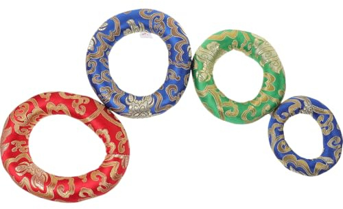 Klangschalenmatte 4 Stück-pack mit Stickerei, Baumwolle, Runde Form | 10, 12, 14 und 16cm, Tibetischer Stil, Duftwirkung, Klang und Ruhe Zufällige Farbe