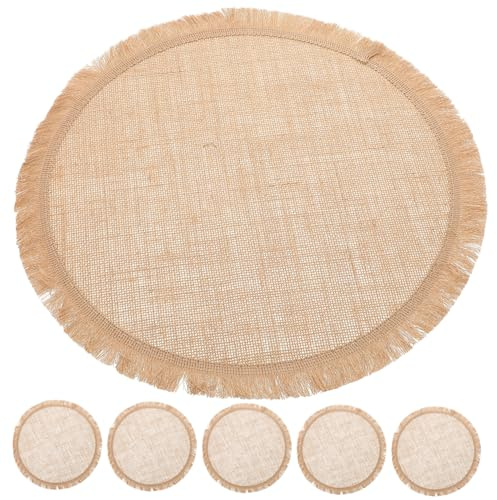 ZUNOXAZ Set 8 Tovagliette Intrecciate in Iuta Marrone Chiaro Da 37 Cm, Sottoposate Rotondi Con Bordo in Pizzo Ondulato, Resistente e Facile Manutenzione, Per Tavolo Da Pranzo e Feste