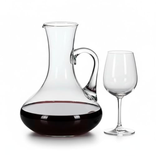 Decanter in Vetro Soffiato 1,5 Litri con Manico – Caraffa Elegante per Vino, Acqua o Bevande – Design Classico e Cristallino, 16x16x21 cm
