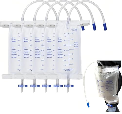 5 Stück Urinbeutel Beinbeutel 750ml, Beinbeutel Urindrainagebeutel mit 2 verstellbaren Riemen, Urinsammelbeutel mit Ventil & T-Ablass, hygienisch & geruchsneutral Ideal