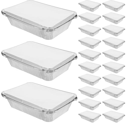 TOVINANNA Lot de 25 Barquettes en Aluminium Épais 1000 Ml avec Couvercle Moule Plat à Rôtir Jetables Résistantes au Froid et à la Chaleur pour Barbecue Cuisson et Conservation