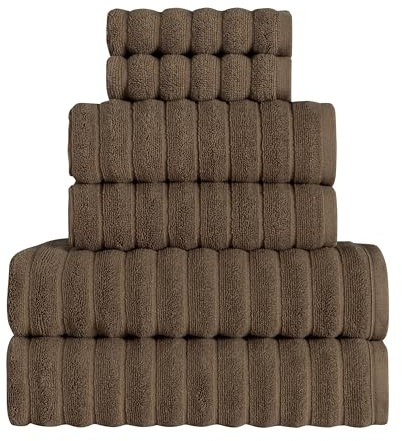 BERIBO Cloud Turkish Towels 100% Cotton - Set of 6-620gsm (Truffle Brown)