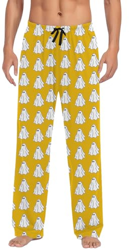 Generisk halloween pyjamas sovbyxor herr pyjamasbyxor stretchiga pyjamasbyxor nattkläder pyjamas underdel fritidsbyxor loungebyxor män med elastisk midja och dragsko, Gul, XXL