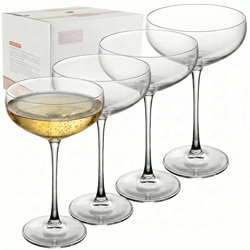 KOELEA Espresso Martini Glasses Set of 4, 300ml / 10oz Large Coupe Cocktail Glasses, Champagne Saucers Clear Wine Glasses Champagne Coupe for Serving Gifting