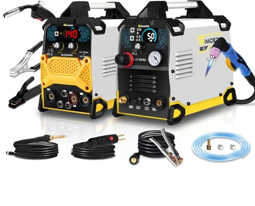 Plasma Cutter 50 Amp and Fülldraht Schweißgerät 5 in 1 Kunststoffschweißen/Lötkolben/MIG/MMA/TIG Schweißmaschine, Non-Touch Pilot ARC Plasma Cutting Machine für Farm Repair Home DIY Autoreparatur