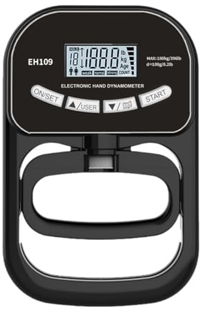 Ysyqkn Testeur de Force de Préhension : Dynamomètre Manuel Numérique, Outil électronique Réglable, Ergonomique, Antidérapant, Adapté à Tous Les Sports, Noir