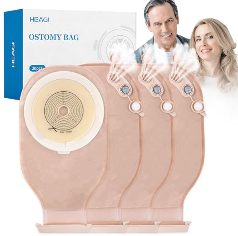 20 PCS Sacchetti per Colostomia, Sacchetto per Stomia Da 15 Mm-60 Mm Con Chiusura a Fori Di Scarico E Deodorazione per La Cura Dello Stoma Ileostomico, (Incluse 20 Compresse Di Aromaterapia)