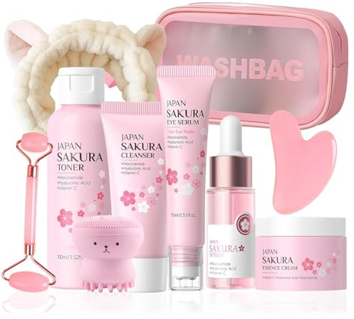 Sakura Gesichtspflege Skincare Set, Beauty Set Mädchen Japan Sakura Skin Care, Gesichtspflege Set Damen, Pamper Geschenkset Frauen Teenager, beauty set mädchen