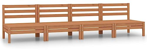 Qnhdfrt Set da 4 pezzi divano da giardino centrale in legno di pino massello, divano da giardino modulare per terrazza e giardino, marrone miele, gruppo sedute per esterni, 63,5 x 63,5 x 62,5 cm