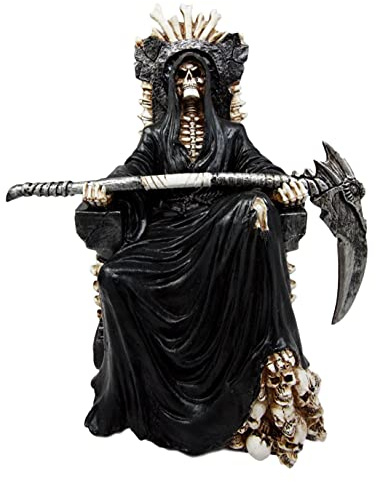 Ebros Gift Black Holy Death Grim Reaper Sitting On Skeleton Throne Figurine 10.5 Tall Time Waits for No Man Angel of Death with Scythe As Ossuary Home Decor Eternal Death Gates of Hades