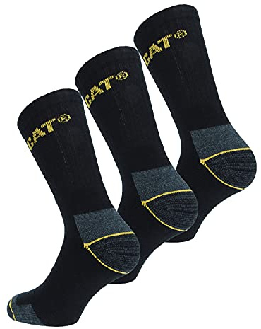 Caterpillar Real Work Socks 3 Paires Chaussettes Travail Hommes Talon Pointe Renforcées Coton