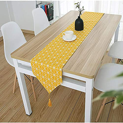 Bestenrose liefern Tischläufer/Tischdecke Dekoration 2 Seiten Baumwolle Leinen Klassische Tischwäsche Matte für Esszimmer Party Urlaub Dekoration (Gelb, 32 * 210cm)