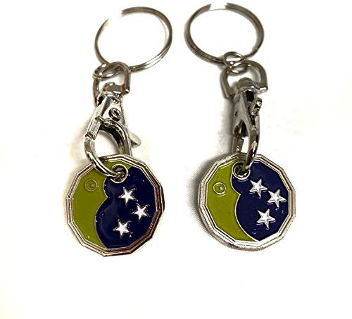 UK Phoenix Trolley Token New £1 Coin Shape 12 Sided Shopping Cart Key Ring Release Shop Locker Keychain (2 x Moon Stars)