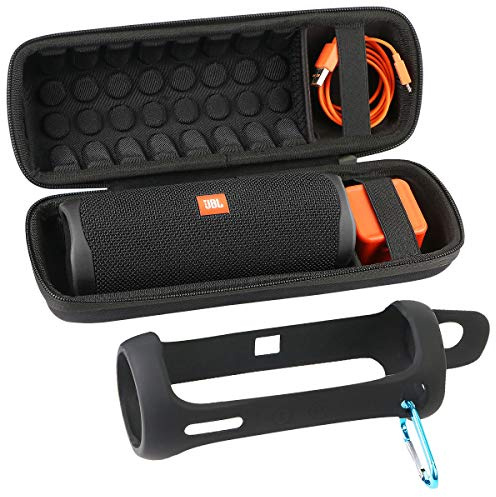 Khanka Hart Tasche+Silikon Hülle +Karabinerhaken für JBL Flip 5 Bluetooth Box tragbarer Lautsprecher and Zubehör.(Mit Silikon Hülle+Karabinerhaken)