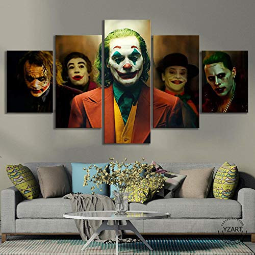 VENDISART,Leinwanddrucke,Modulare Wandkunst Wandaufkleber,5 Teiliges Wandbild,Joker 2019 Filmplakat,Mit Rahmen,Größe:M/B=150Cm,H=80Cm