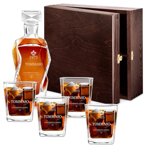 Maverton Set Decanter per Whisky in vetro - da 700 ml - incisione personalizzata - Caraffa con 4/6 bicchieri - idea regalo per il compleanno - regalo di Natale - per l’ uomo