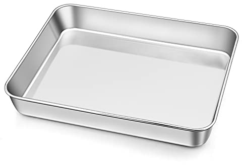 Homikit Small Oven Tray Set of 2, Stainless Steel Deep Cake Tin Baking Pans | 26.6x20.2x5cm Rectangle Traybake Tins for Cake Lasagne Flapjack Bread, Healthy & Sturdy, Brushed Finished & Dishwasher Safe