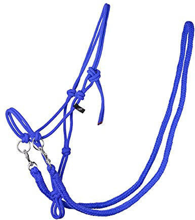 QHP Knotenhalfter mit Zügeln robustes 10 mm dickes Seil (Vollblut, Kobaltblau)