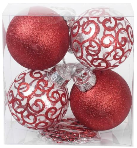 Große rote Kugelornamente für Weihnachtsdekorationen im Landhausstil – extra große bruchfeste Kunststoffkugeln und Schneeflocken (120 mm), 8er-Set