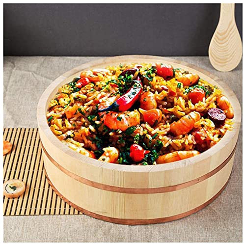 WSHA Japanese Sushi Rice Bowl Wooden Hangiri Sushi Oke Rice Mixing Tub Copper Bands for Restaurant Home Kitchen, White Pine Wood