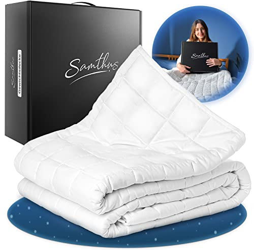 Samthus Gewichtsdecke 135x200cm 5kg Oeko-Tex zertifizierte Therapiedecke | aus 100% Baumwolle Premium Entspannungsdecke – Besser schlafen mit schwerer Bettdecke – Anti Stress Weighted Blanket