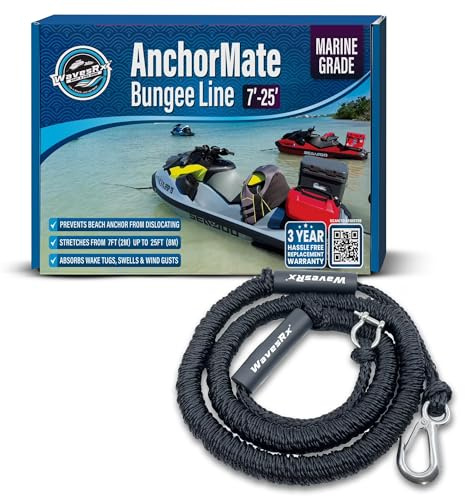 AnchorMate Bungee Line 7-25 ft | Anchoring Bungee Ropes for Boats, PWCs & Kayaks | Absorbs Shocks from Swells & Wind, Prevents Anchor Dislodging | Great for Mooring and Tethering Your Boat or Jet Ski
