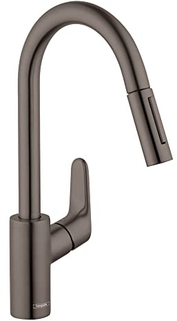 hansgrohe Focus Black High Arc Kitchen Faucet, Kitchen Faucets with Pull Down Sprayer, Faucet for Kitchen Sink, Magnetic Docking Spray Head, Brushed Black Chrome 04505340