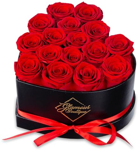 GLAMOUR BOUTIQUE 16 Flower Forever Heart Shape Box, Mothers Day Gift For Mom, Eternal Preserved Roses Gift for Her, Flowers bouquet, For Birthday, Anniversary, Girlfriend - Red