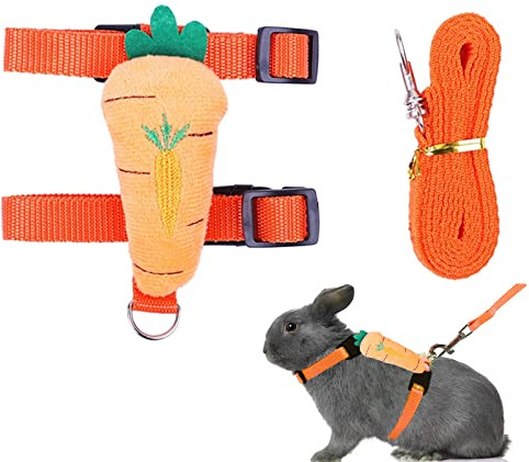 Rabbit Leash and Harness Set, Adjustable Rabbit Harness and Lead Cute Carrot Pet Vest Harness for Rabbits Bunny Kittens Puppy Small Animals
