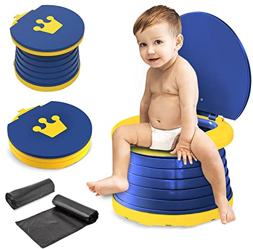 SUPGOMAX Kinder Töpfchen Faltbar Baby Toilette, Kinder Reisetöpfchen Baby Outdoor Toilettensitz, Baby Potty Unterwegs Baby Training Seat MIT 30Pcs Reisen Potty Liners und Aufbewahrungstasche (Blau)