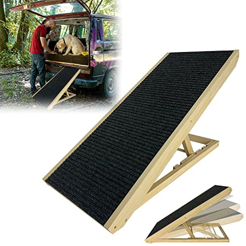 YZNAHRE Hundetreppe Holz Hunderampe Haustiertreppe für Große Hunde Katzen Haustiere, Klappbar Hunderampen Tierrampe Tiertreppe Katzentreppe Treppen Höhenverstellbar, 100 x 40 x 60 cm, bis 100KG