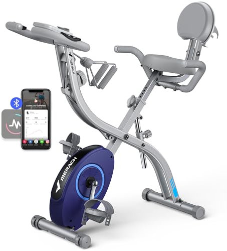 MERACH 4 en 1 Vélo D’Appartement Pliable, Velo d Appartement avec Moniteur LCD et Mesure du Pouls Manuel, Vélos de Fitness Magnétique Avec Coussin de Siège Confortable, Pour la Maison, Peu Encombrant