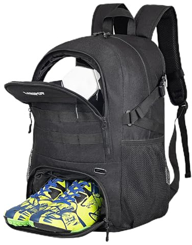 LARIPOP Large Sports Bag - Youth Backpack for Basketball, Volleyball, Football & Soccer - Separate Cleat & Ball Compartment, Black, One Size