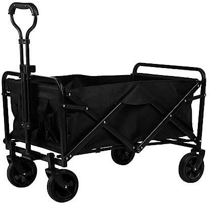 Bollerwagen Faltbar 80L,Tarnung Garten Handwagen Faltbar Breite Reifen Transportwagen Mit Seitentasche Getränkehalter Verstellbarem Griff,Bis 55Kg Tragkraft,Schwarz,6.5 Wheels