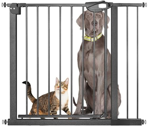 SUBTLETY Treppenschutzgitter ohne Bohren Türschutzgitter aus ABS-Kunststoff und Stahlrohr 85-95cm Kinderschutzgitter Absperrgitter für Baby Hund Treppengitter mit Automatischer Abschaltung (Schwarz)