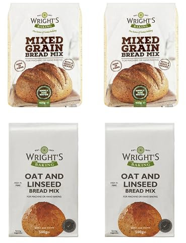 Wright's Baking Selection Pack (2 Packs Mixed Grain Bread Mix 500g + 2 Packs Oat & Linseed Bread Mix 500g) | For Machine or Hand Baking