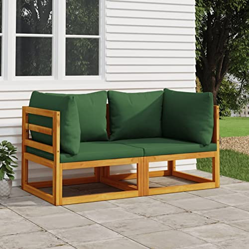 ZEYUAN Modular-Ecksofas 2 STK. mit Grünen Kissen Massivholz Akazie Sofas & Couches, Couch, Sofa Wohnzimmer, Sofa Für Jugendzimmer, Relaxsofa, Sofa Für Schlafzimmer, Polstersofa, 360016