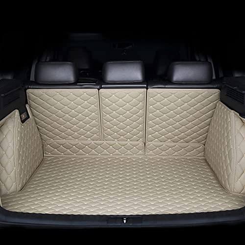 Auto Leder Kofferraummatte für Skoda Kodiaq (5seats) 2019-2023, Antirutschmatte Kofferraum Schutzmatte Kofferraumschutz, Auto Zubehör,E/Beige