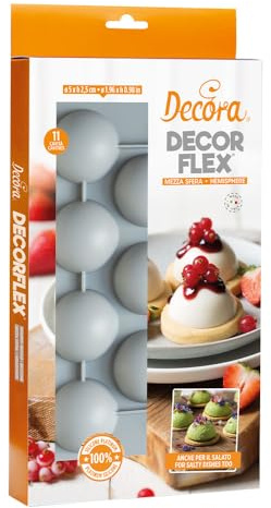 Decora 9260432 Moule en silicone Platinum flexible, fabriqué en Italie, de haute qualité, de 11 cavités, pour une demi-sphère de Ø 50 x 25 H Mm, pour préparations sucrées et salées à la fois au four