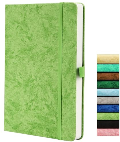 Journal en Pointillé, A5 Carnet en Pointillé avec Papier 120GSM, 164 Pages, Journal Pointillé avec Boucle pour Stylo, Poche Intérieure, Bande élastique, Vert Menthe