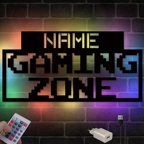 Namofactur Retro-Pixel-Gaming-Zone-Lampe mit RGB-Farbwechsel | Mit USB-Anschluss, Fernbedienung und Netzteil – in verschiedenen Farben wählbar für Gaming- und Wohnräume