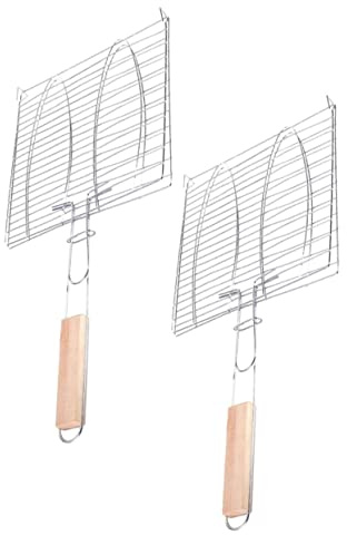 Cabilock 2 Pièces Résille Grillée Panier à Steak Paniers à Charbon Grille De Fruits De Mer Grille à Poisson pour Grill Porte-Poisson pour Grill Panier De Gril De Légume Fil De Fer Pilon