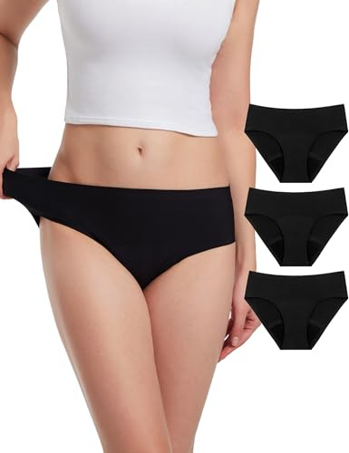 EcoPeriod Period Underwear for Women Heavy Flow Seamless LeakProof Menstrual Underwear No Show Period Panties (US, Alpha, Large, X-Large, Regular, Regular, Black 3 Pack)
