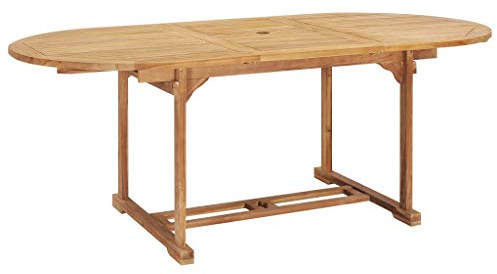 Homgoday Ausziehbarer Gartentisch Holztisch Terrassentisch Balkontisch Couchtisch Gartenmöbel Tisch Esstisch Esszimmertisch Teetisch Gartentisch 150-200 x 100 x 75 cm Massivholz Teak Oval