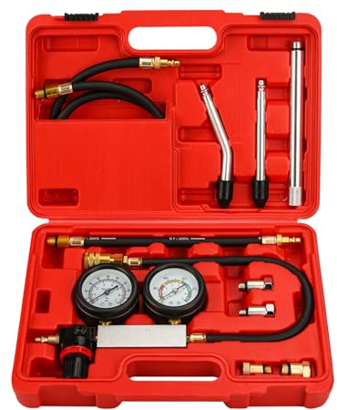 Bicos Cylinder Leak Down Tester Kit Dual Gauge Leakdown Detector Tool Set for Pressure Check & Leakage Rate Test Gasoline Engine Compression Leakdown Detector Leakage Test Set